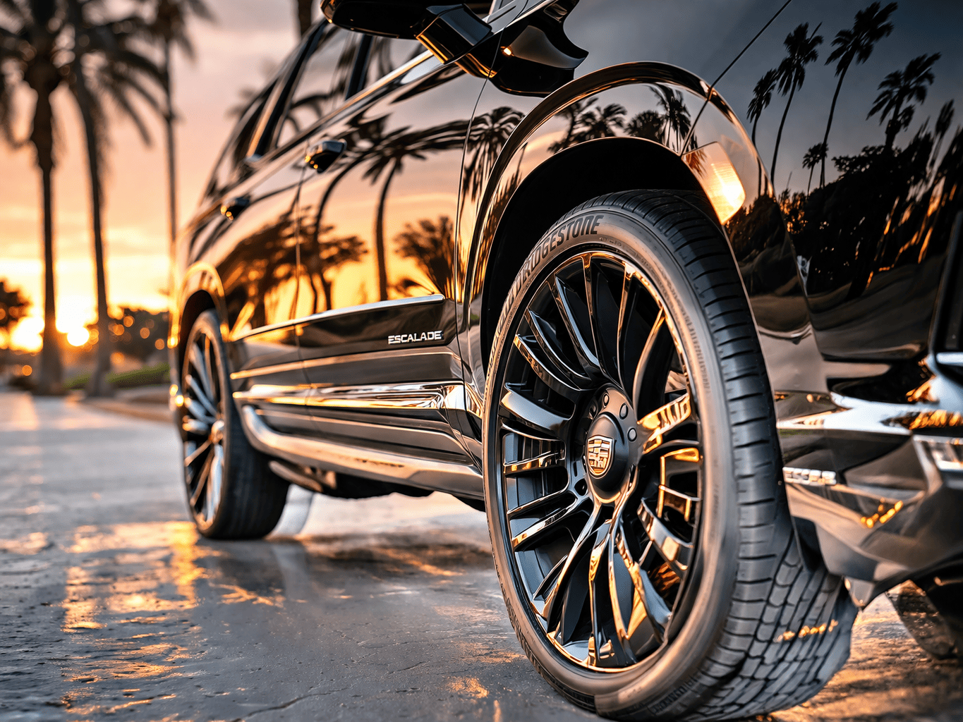 JM Transportation Service - Cadillac Escalade Premium Chrome Wheel Close Up Detail