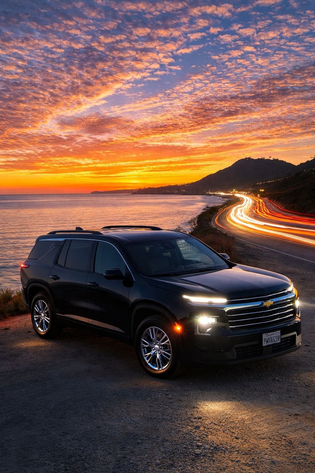 JM Transportation Black Chevy Traverse Coastal Sunset Los Angeles