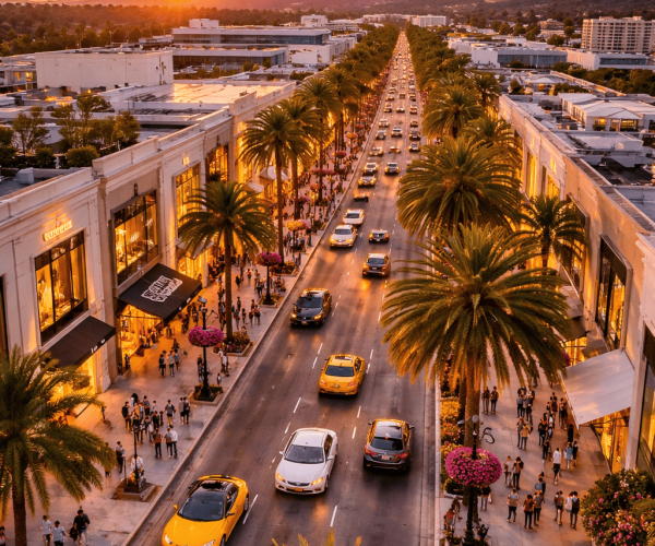 JM Transportation Service - Scenic Los Angeles Boulevard Sunset View With Palm Trees and Traffic
