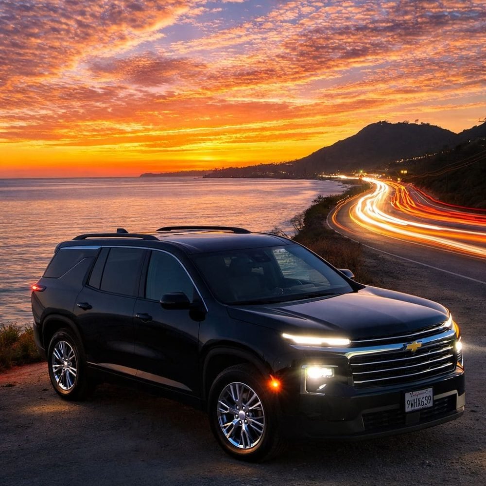 JM Transportation Black Chevy Traverse Coastal Sunset Los Angeles