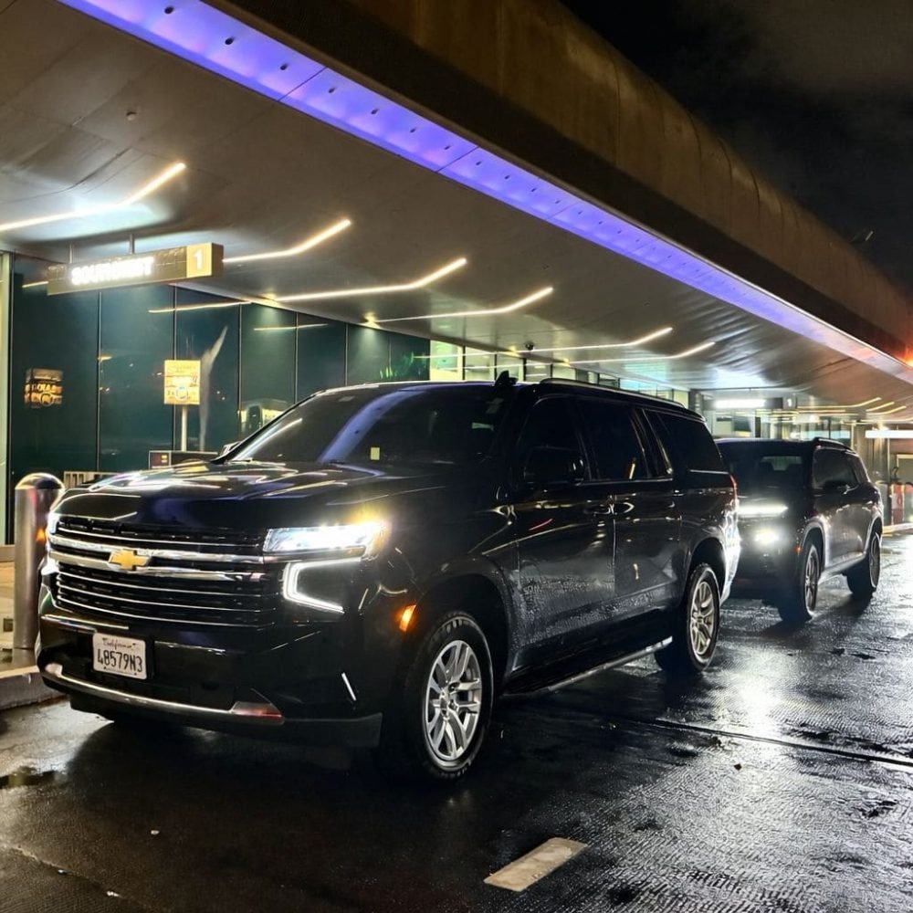 JM Transportation Black Suburban Airport Pickup Los Angeles Night